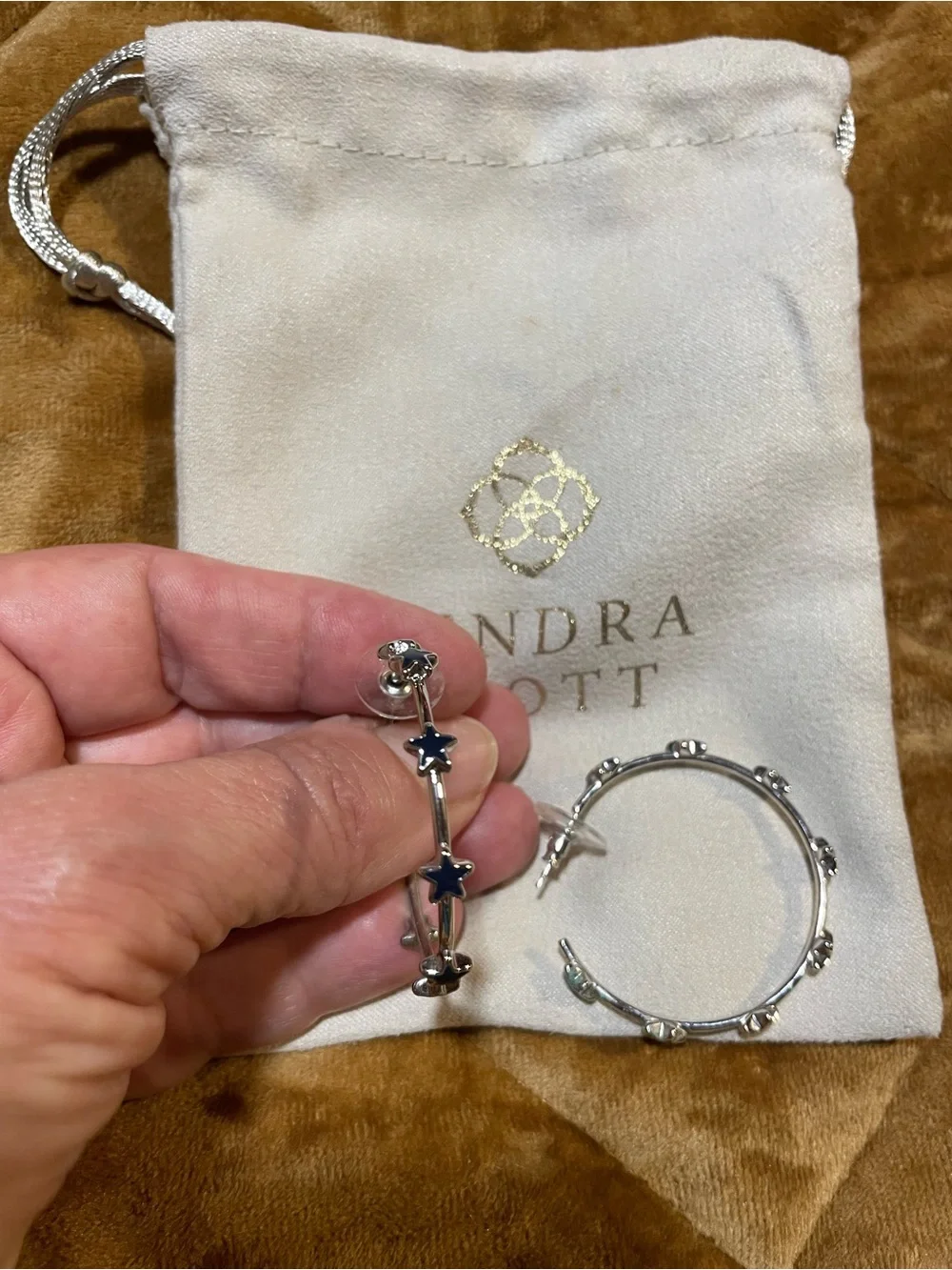 Kendra Scott Sierra Silver Hoop Earrings with Navy Star Accents - Picture 2 of 3